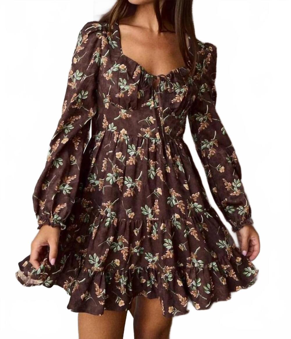 NEW BLU PEPPER francis floral mini dress in brown